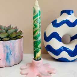 Hand Dipped Green & Gold Dinner Candle Bright Colourful Taper Candle - thumbnail 2