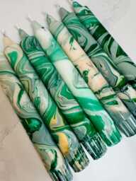 Hand Dipped Green & Gold Dinner Candle Bright Colourful Taper Candle - thumbnail 1