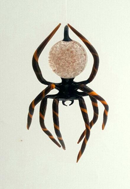 E30-21A Hanging Brown Spider With Striped Legs & Aventurine in Abdomen - image 1