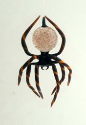 E30-21A Hanging Brown Spider With Striped Legs & Aventurine in Abdomen
