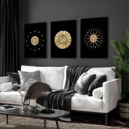 Sun & Moon Set Of 3 Framed Wall Art Prints For Living Room Decor, Black & Gold Extra Large Designer Gallery New Home Gift - thumbnail 1
