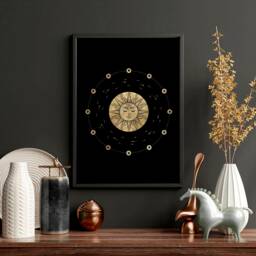 Sun & Moon Set Of 3 Framed Wall Art Prints For Living Room Decor, Black & Gold Extra Large Designer Gallery New Home Gift - thumbnail 2