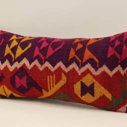 Vintage Kilim Lumbar Pillow Cover, Bohemian Wool Cushion - 10x20 In - thumbnail 3
