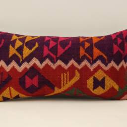 Vintage Kilim Lumbar Pillow Cover, Bohemian Wool Cushion - 10x20 In - thumbnail 2