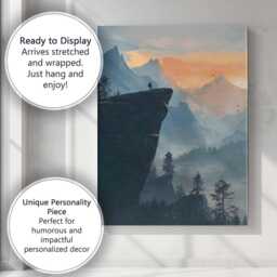 Lone Explorer Mountain Cliff Sunrise Landscape Canvas Wall Art Print Decor Picture Ready To Hang - thumbnail 3