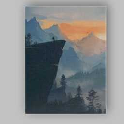 Lone Explorer Mountain Cliff Sunrise Landscape Canvas Wall Art Print Decor Picture Ready To Hang - thumbnail 1
