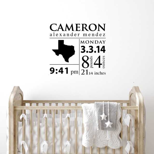 Personalized Baby Birth Stats Wall Decals, Custom Name Vinyl Stickers, Nursery Sign Art, State Announcement, Shower Gift Idea - image 1