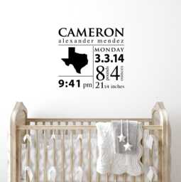Personalized Baby Birth Stats Wall Decals, Custom Name Vinyl Stickers, Nursery Sign Art, State Announcement, Shower Gift Idea - thumbnail 1