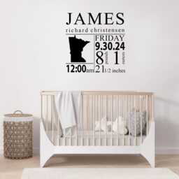 Personalized Baby Birth Stats Wall Decals, Custom Name Vinyl Stickers, Nursery Sign Art, State Announcement, Shower Gift Idea - thumbnail 2