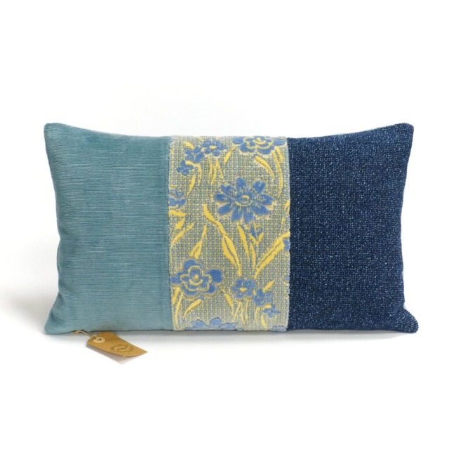 Handmade Striped Lumbar Pillow Cover - Blue & Yellow 30x50 cm/12x20 - image 1