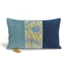 Handmade Striped Lumbar Pillow Cover - Blue & Yellow 30x50 cm/12x20 - thumbnail 1