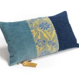 Handmade Striped Lumbar Pillow Cover - Blue & Yellow 30x50 cm/12x20 - thumbnail 2