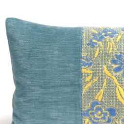 Handmade Striped Lumbar Pillow Cover - Blue & Yellow 30x50 cm/12x20 - thumbnail 3