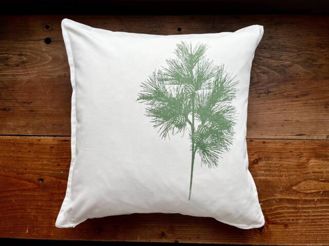 Pillowcase Cotton Hand-Printed With Larch Branch, Screen Print Unique/Handmade, Handmade Pillowcase For Nature Lovers - image 1