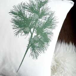 Pillowcase Cotton Hand-Printed With Larch Branch, Screen Print Unique/Handmade, Handmade Pillowcase For Nature Lovers - thumbnail 3