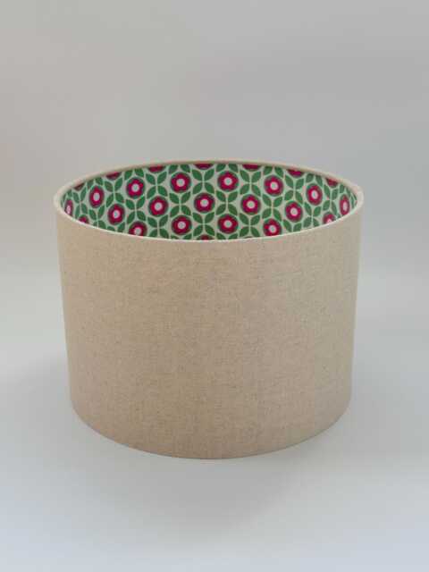 70' Retro Vintage Flower Lampshade, Pink Green Bouquet, Stylish Scandinavian Style, Natural Linen Cotton, Table Lamp, Ceiling Light - image 1