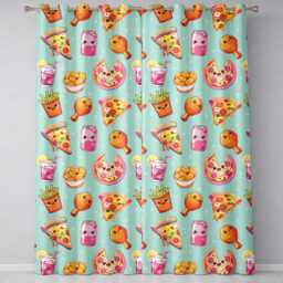Cute French Fries Seamless Pattern Teal Background Readymade Eyelet Ring Top Thermal 100% Blackout Curtains - thumbnail 2