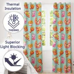 Cute French Fries Seamless Pattern Teal Background Readymade Eyelet Ring Top Thermal 100% Blackout Curtains - thumbnail 3