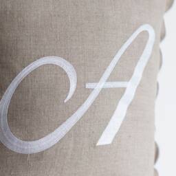 Scalloped Edge Linen Pillow Cover With Big Embroidered Letter A - 16x16 Inches - thumbnail 3