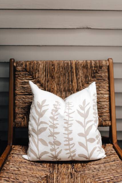 Hand Block Printed Linen Pillow Cover Eucalyptus Design, Boho Chic Home Decor - image 1
