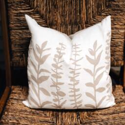 Hand Block Printed Linen Pillow Cover Eucalyptus Design, Boho Chic Home Decor - thumbnail 2