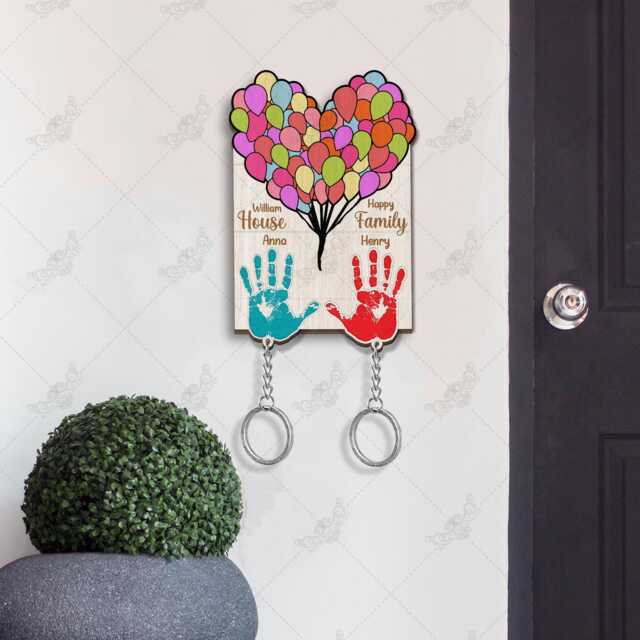 Personalized Carl & Ellie Handprints Couple Wooden Keychain Holder, Up Movie Keychain, Balloon House, Perfect Home Decor, Anniversary Gift - image 1