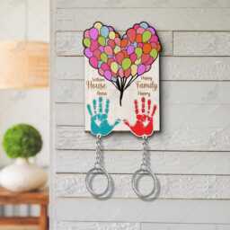 Personalized Carl & Ellie Handprints Couple Wooden Keychain Holder, Up Movie Keychain, Balloon House, Perfect Home Decor, Anniversary Gift - thumbnail 2
