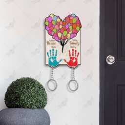 Personalized Carl & Ellie Handprints Couple Wooden Keychain Holder, Up Movie Keychain, Balloon House, Perfect Home Decor, Anniversary Gift - thumbnail 1