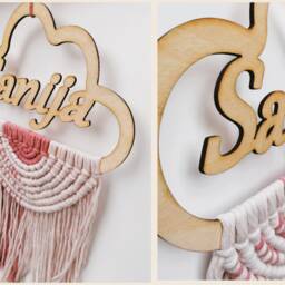 Newborn Wooden Name Sign, New Parents Custom Nursery Wall Art, Personalized Macrame Yarn Hanging, Mom & Baby Gift , Kids Room Door - thumbnail 4