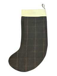 Tweed Wool Christmas Stocking in Dark Navy Blue & Pink Windowpane Design