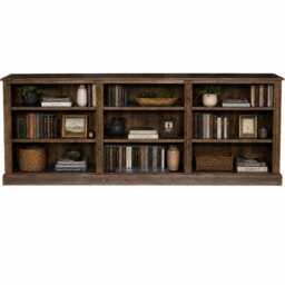 Solid Pine 3 Bay Bookcase, 8Ft Wide Adjustable Shelving Unit, Traditional Storage Bookshelves - thumbnail 2