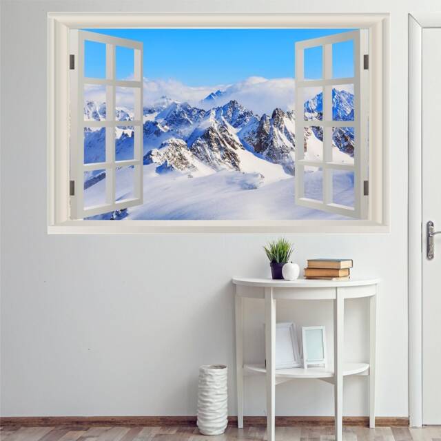 Vwaq Snow Wall Decor Sticker - 3D Window Decal, Snowy Mountain Art - Nwt7