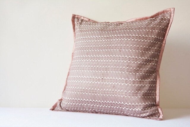 Earthy Mauve Peace Silk Pillow Cover, Jacquard Woven Throw - 16x16 In - image 1