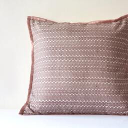 Earthy Mauve Peace Silk Pillow Cover, Jacquard Woven Throw - 16x16 In - thumbnail 3