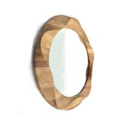 Unique Decorative Round Wooden Mirror. Beautiful Circular Mirrors Made From Handcrafted Natural Oak Wood, Wall Art, Rustic & Modern Decor