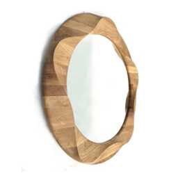 Unique Decorative Round Wooden Mirror. Beautiful Circular Mirrors Made From Handcrafted Natural Oak Wood, Wall Art, Rustic & Modern Decor - thumbnail 3