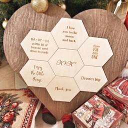 Engraved Quote Honeycomb Wood Wall Decor, Rustic Home Gift - thumbnail 2