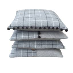Double Sided Handmade Tartan Plaid Cushion Cover Bamburgh Grey Tweed Pillow Sham - thumbnail 3