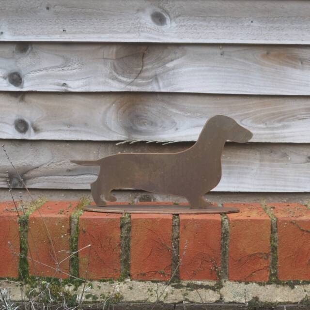 Rusty Metal Dachshund Garden Art, Sausage Dog Decor