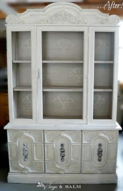 Sold - Antique White Shabby-Chic Hutch, China Cabinet, Distressed Furniture, Chalk Painted Off-White Cottage Style - image 1