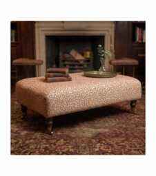 UK Handmade Linwood Wiggle Fabric Upholstered Footstool With Mahogany Wooden Castor Legs, Coffee Table - thumbnail 1