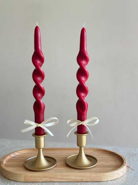 Handmade Red Twisted Taper Candles Soy Wax, Elegant Design, Table Decor. Easter Candle Set - image 1
