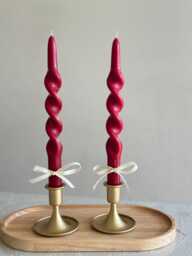 Handmade Red Twisted Taper Candles Soy Wax, Elegant Design, Table Decor. Easter Candle Set - thumbnail 1