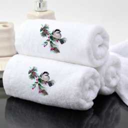 Personalized Christmas Towel Embroidered Bird & Pine, Luxury Cotton - thumbnail 3