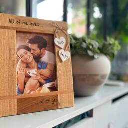 "Anniversary Photo Frame - Valentines Birthday Gift Personalised Solid Oak Wooden All Of Me Loves You 6x4"", 7x5" - thumbnail 2