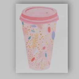 Pink Botanical Reusable Coffee Cup Watercolour Illustration Canvas Wall Art Print Decor Picture Ready To Hang - thumbnail 1