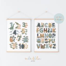 Set Of 2 Dinosaur Prints, Alphabet Numbers Print, Abc Scandi Nursery Educational Playroom Kids Art - thumbnail 2