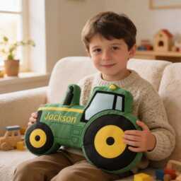 Personalized Excavator Pillow, Custom Names Bulldozer Toddler Nursery Decor, Gift For Boys, Face Shaped Pillow - thumbnail 2