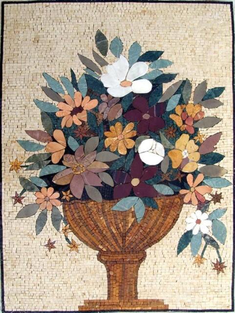 Floral Bouquet in A Vase Mosaic Marble