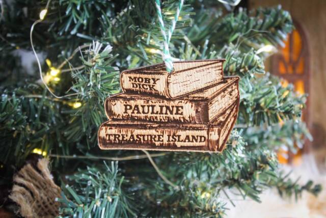 Personalised Book Lover Christmas Ornament Reading Wood Custom Bauble Laser Engraved Rustic Wooden Name Tree Decoration Irish - image 1